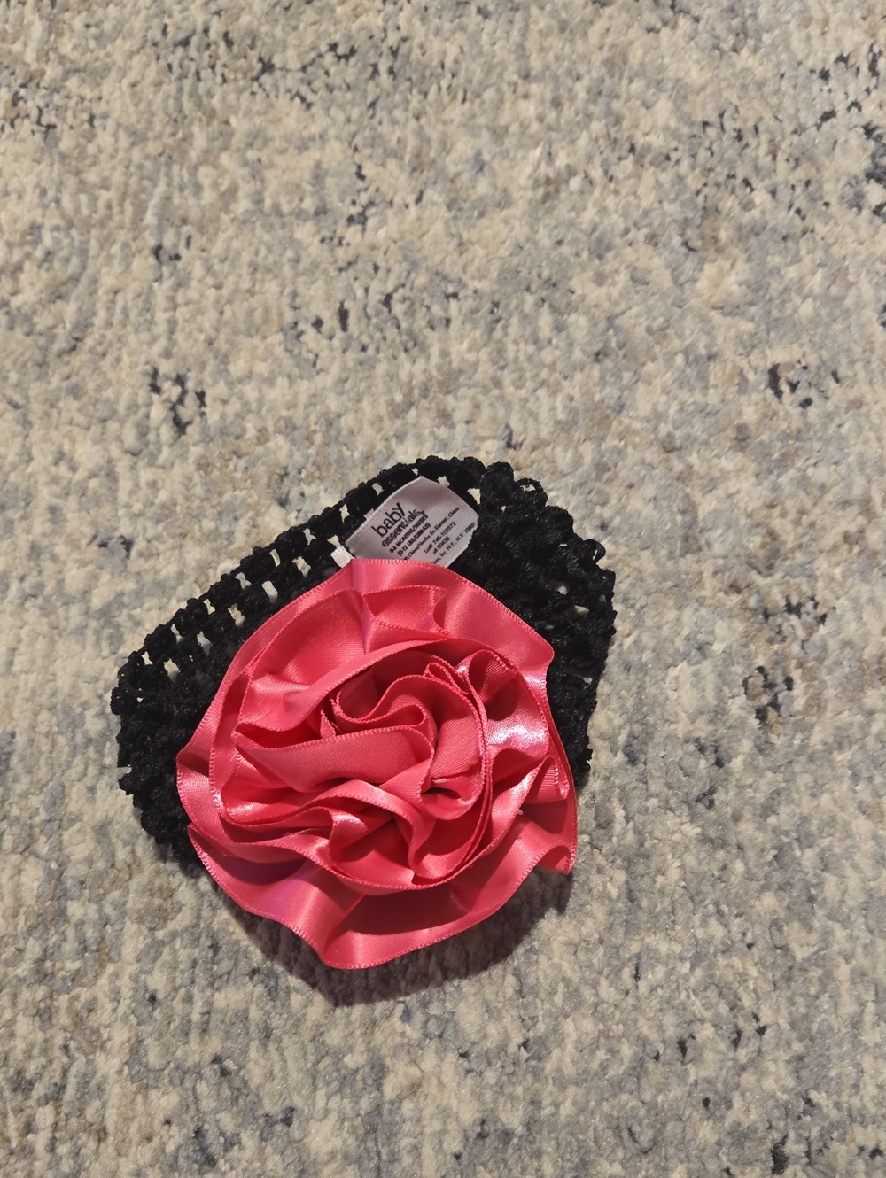 Baby Girl Black Crochet Headband with Pink Satin Flower